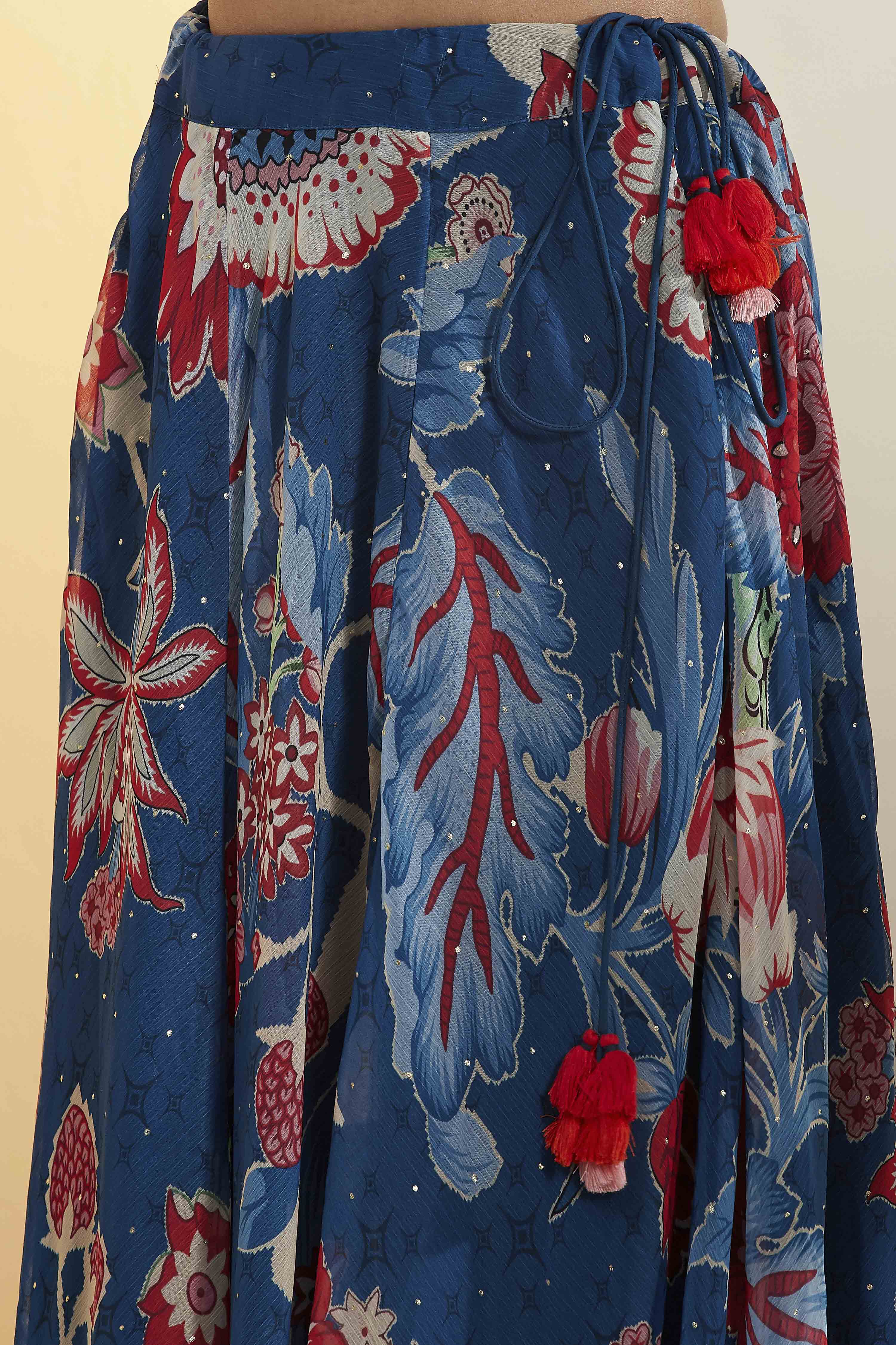 Blue Viscose Rayon Printed Lehenga Set image number 3