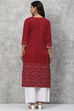 Maroon Straight Poly Metallic Kurta image number 4