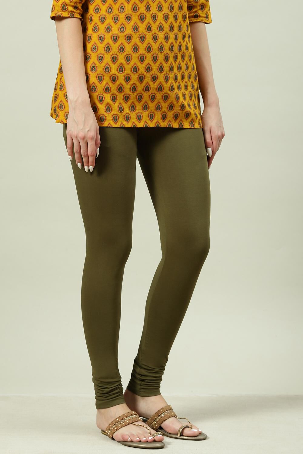 Camel Cotton Blend Solid Churidar image number 3