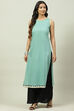 Black And Teal Rayon Printed Kurta with Jacket image number 2