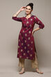 Pink & Purple Poly Viscose Straight Printed Kurta