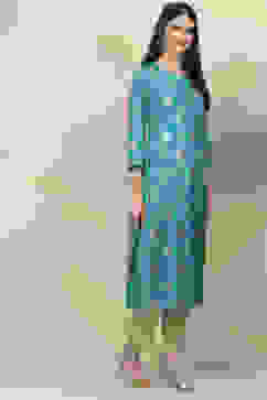 Teal Straight Viscose Kurta image number 4
