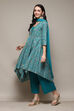 Turquoise Cotton Anarkali Kurta Palazzo Suit Set image number 5