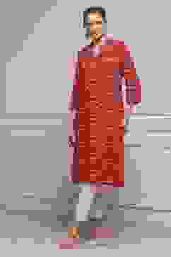 Red Viscose Rayon Straight Kurta image number 0