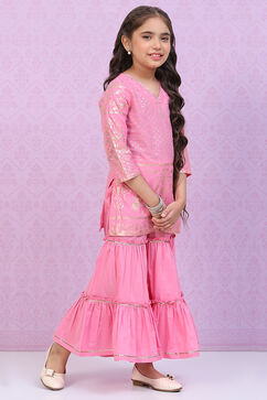 Pink Cotton A-Line Printed Kurta Set image number 5