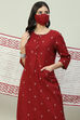 Rust Cotton Straight Kurta Slim Pants Suit Set image number 7