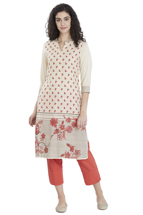 Cream Straight Rayon Printed Kurta image number 0