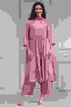 Peach-Colored Embroidered Gathered Suit Set image number 6