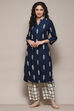 Navy Rayon flax Straight Kurta Palazzo Suit Set image number 6