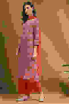 Rust Printed Festive A-line Suit Set image number 3