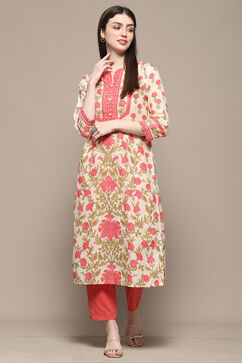 Pink Cotton Straight Kurta image number 0