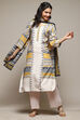 Off White & Yellow Rayon Straight Kurta Palazzo Suit Set