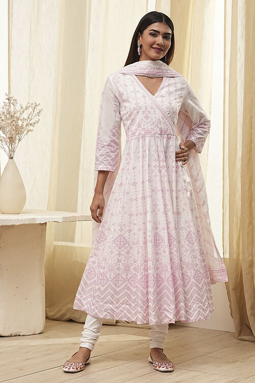 Pink Cotton Anarkali Suit Set image number 6