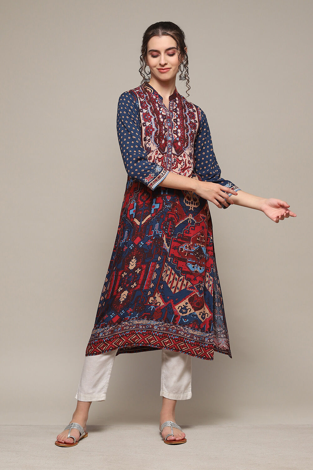Teal LIVA Straight Printed Kurta image number 0