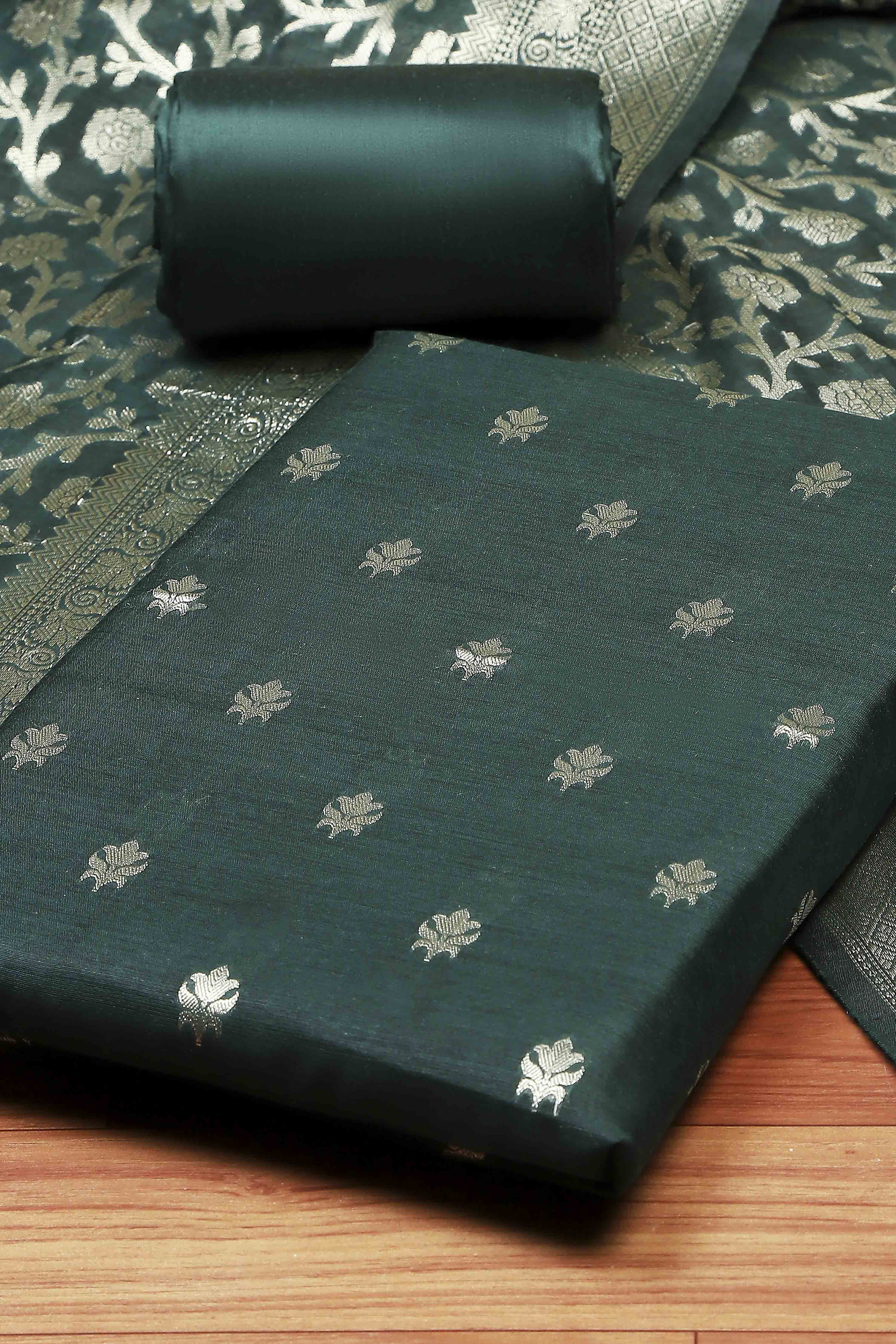 Mustard Cotton Printed Embroidered Unstitched Suit Set image number 1