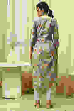 Teal Muslin Digital Print Unstitched Suit Set image number 5