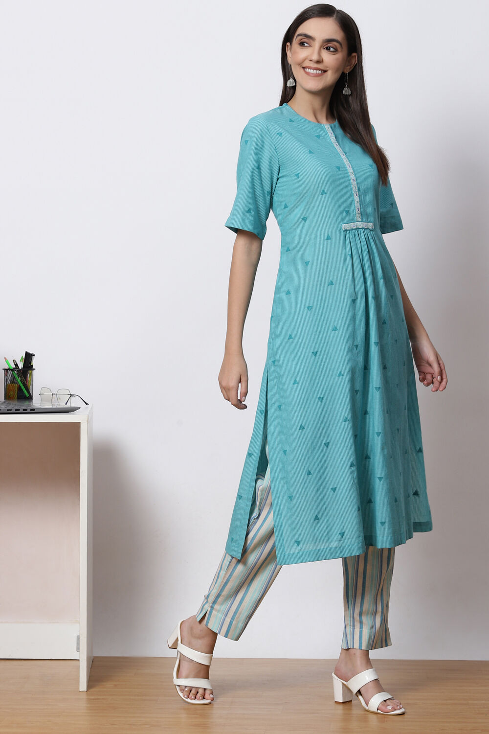 Aqua Green Cotton Fusion Wear Set image number 5