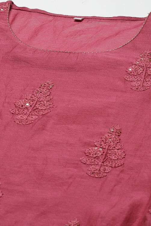 Plum Art Silk Straight Embroidered Kurta image number 2