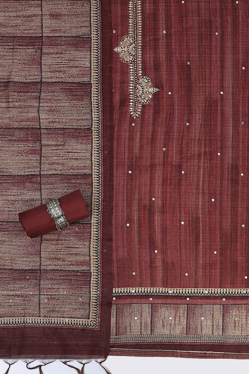 Wine Silk Blend Printed Unstitched Suit Set image number 2