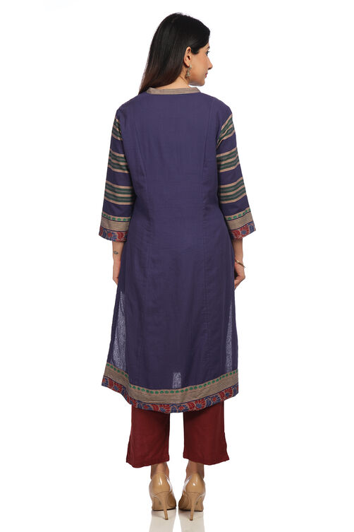 Purple Cotton Straight Printed Kurta image number 1