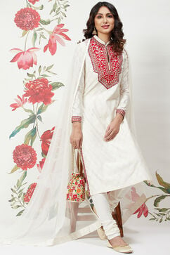 Rohit Bal Off White Silk Straight Embroidered Suit Set image number 0
