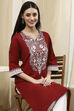Maroon Cotton Dyed Straight Kurta image number 0