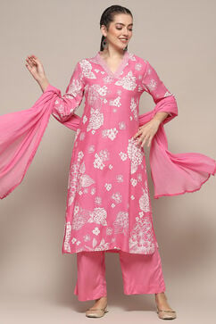 Pink Rayon Straight Suit Set image number 0