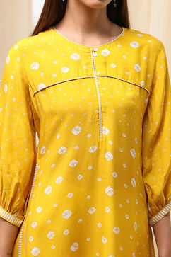 Mustard Yellow Modal Printed A-Line Kurta image number 1