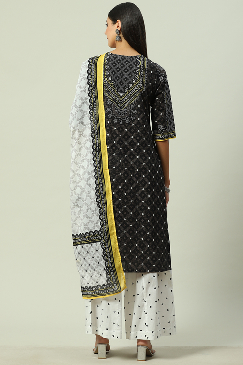 Blue Cotton Straight Kurta Flared Palazzo Suit Set image number 4