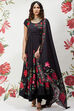 Rohit Bal Black Cotton Silk Flared Printed Suit Set
