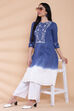 Indigo And White Cotton A-Line Kurta