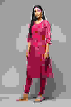 Fuschia Art Silk Flared 2 Piece Set image number 3