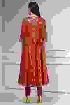 Red Cotton Foil Printed Anarkali Suit Set image number 4