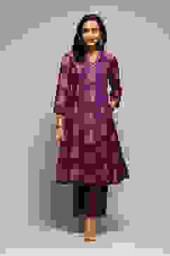 Voilet Polyester A-Line Printed Kurta Palazzo Suit Set image number 6