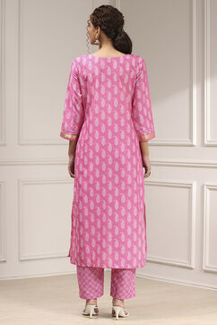 Pink Cotton Digital Print Unstitched Suit Set image number 5