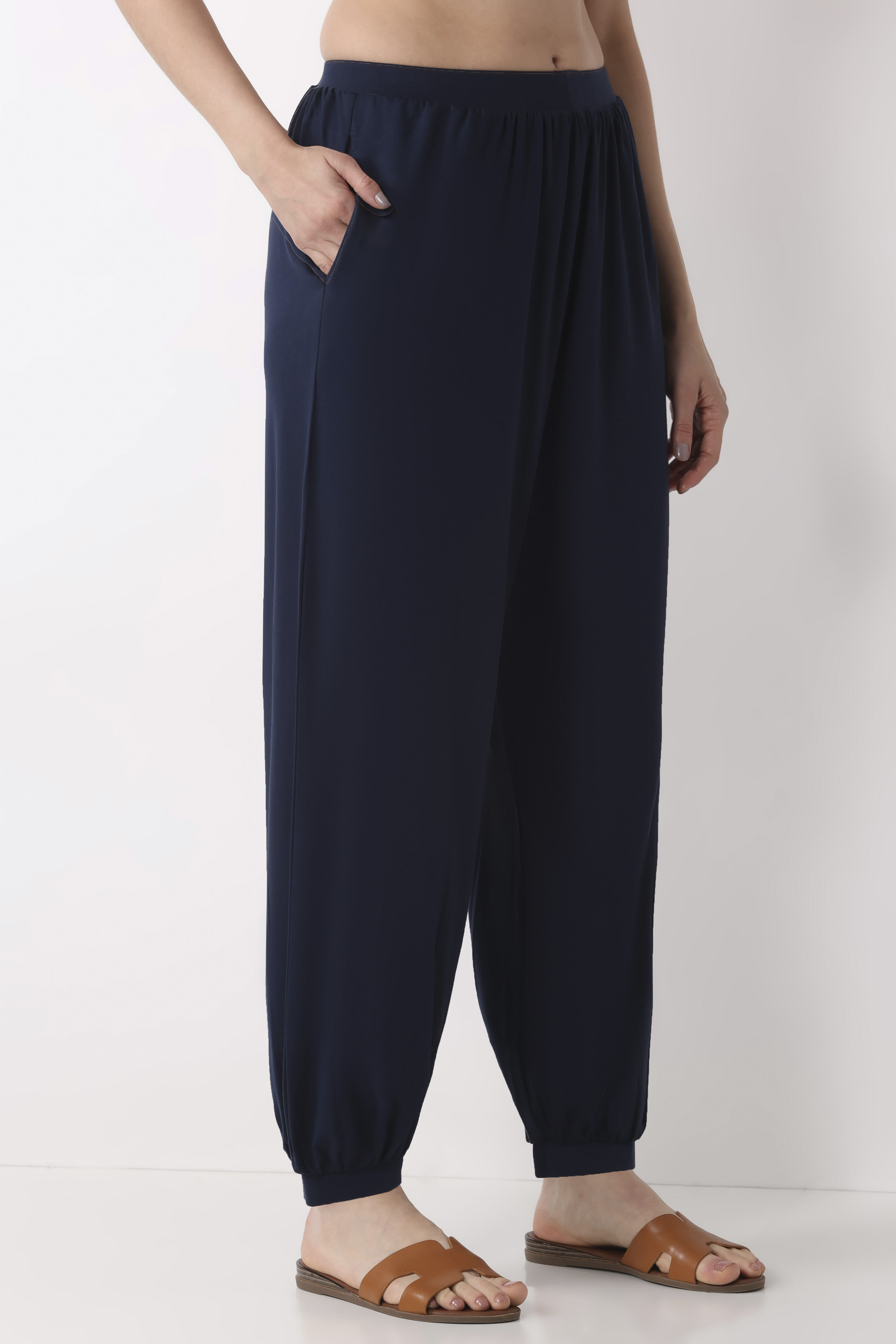 Beige Viscose Lycra Harem Pants image number 3