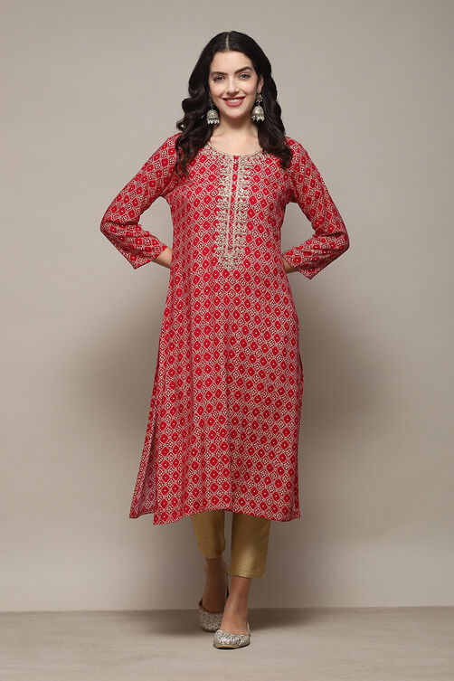 Pink Rayon Straight Printed Kurta image number 0