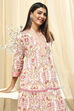 Pink and Off-White Cotton Printed Gathered Kurta Set image number 0