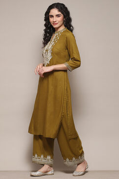 Olive Green LIVA Straight Printed 2 Piece Set image number 3