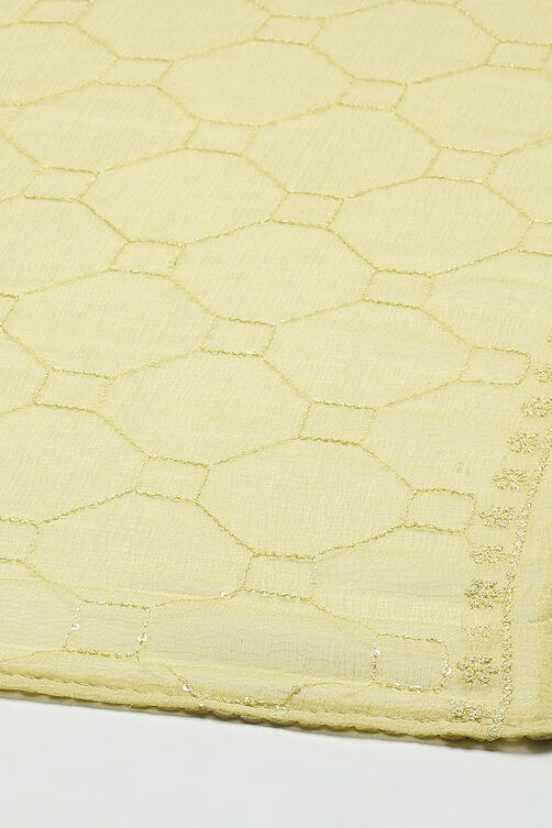 Yellow Chanderi Unstitched Suit Set image number 4