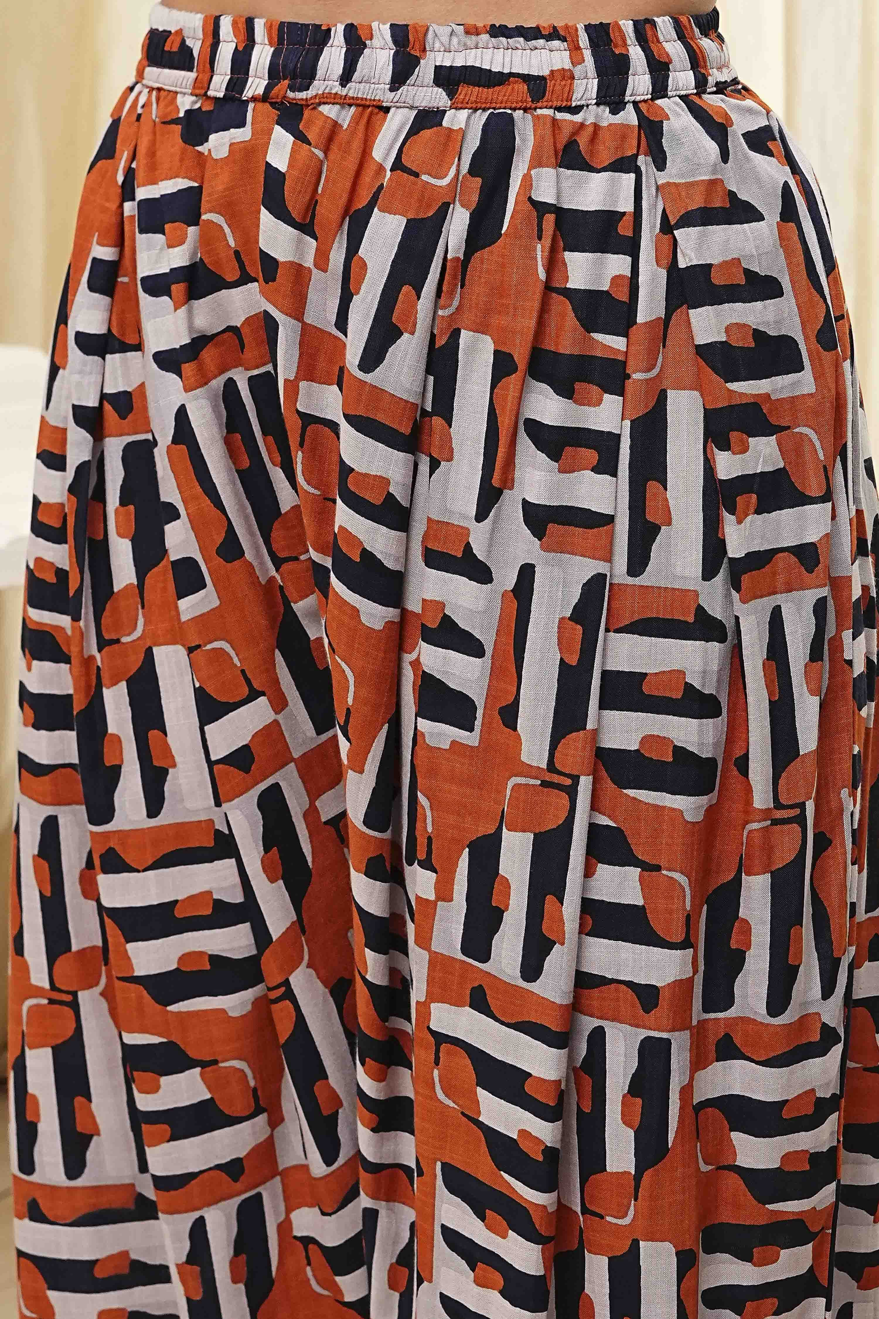 Orange and Beige Printed Straight Suit Set image number 2