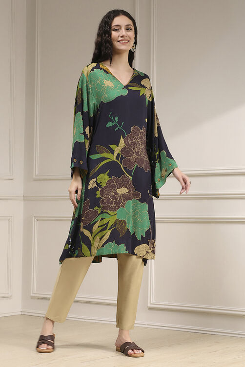 Charcoal Viscose Rayon A-Line Printed Kurta image number 3