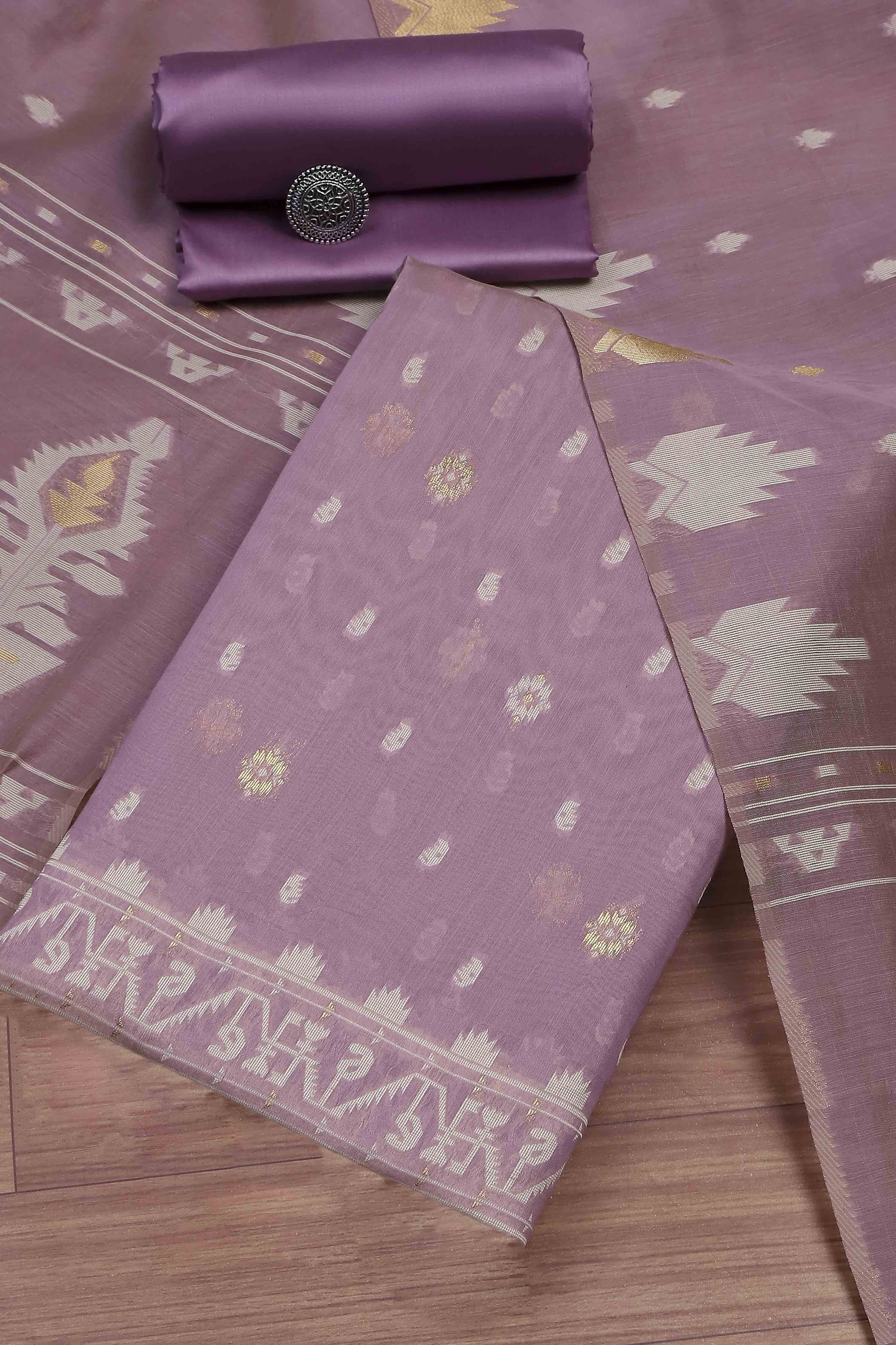 Lavender Cotton Jamdani Unstitched Suit Set image number 0