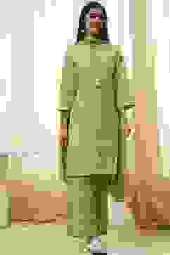 Mehendi Green Cotton Printed Straight Suit Set image number 6