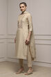 Beige Chanderi Blend Hand Embroidered Unstitched Suit Set image number 4
