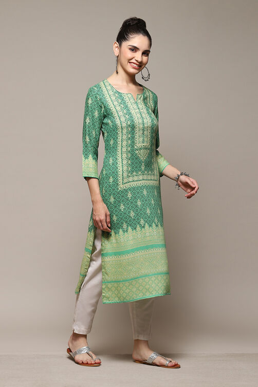 Charcoal LIVA Straight Printed Kurta image number 3