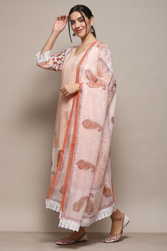 Pink Cotton Machine Embroidered Unstitched Suit Set image number 5