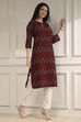 Maroon Cotton Ikat Straight Kurta image number 4