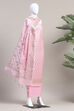 Hot Pink Cotton Printed Embroidered Unstitched Suit Set image number 4
