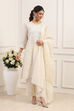 Off-White Cotton Embroidered Straight Suit Set